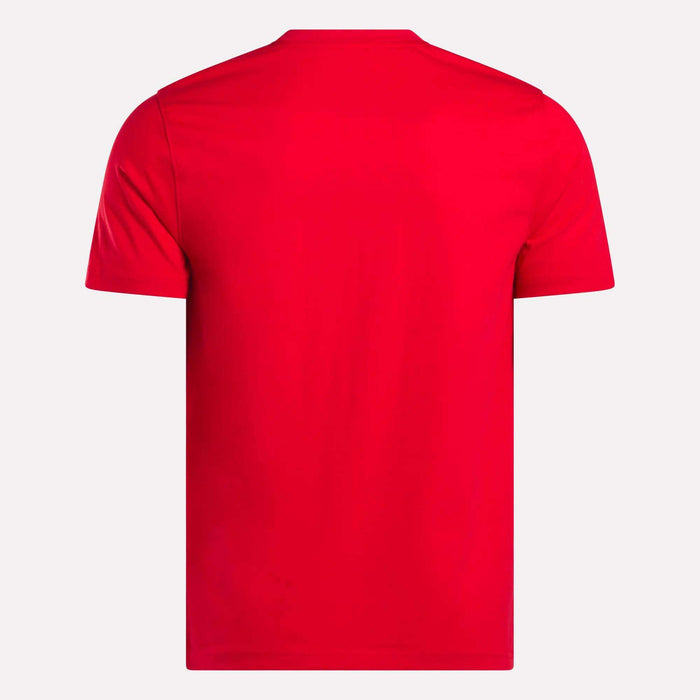 The Reebok Men's Small Logo Crewneck Short Sleeve T-Shirt, made of soft cotton jersey, is shown from the back on a white background with no visible logos or designs.
