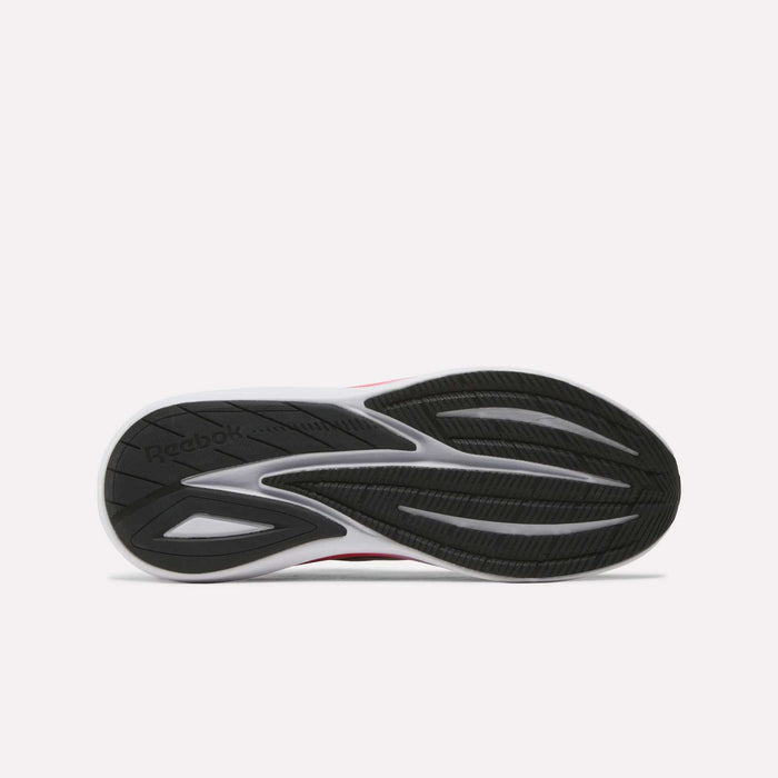 The image displays the underside of the Men's Viva Speed Shoes by Reebok, featuring a black and white rubber sole with grooved patterns for traction—ideal for breathable, cushioned running shoes designed to provide comfort and grip.