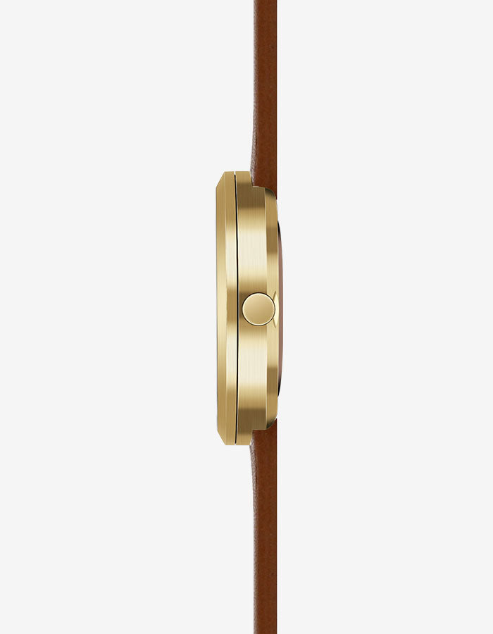 MUSTANG BROWN 34MM + NAVY LEATHER STRAP SET  (GOLD)