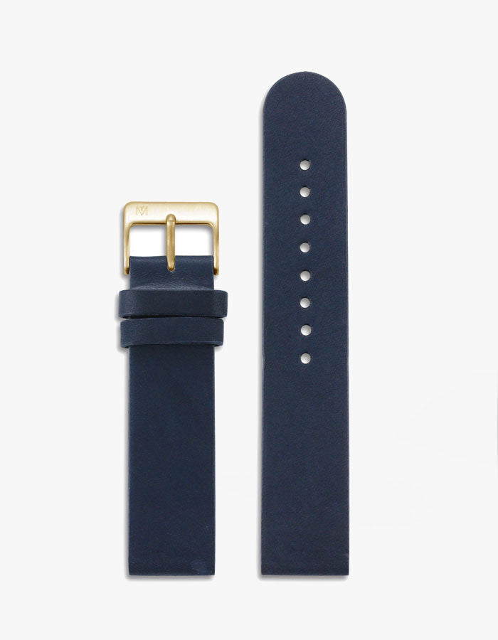 MUSTANG BROWN 34MM + NAVY LEATHER STRAP SET  (GOLD)