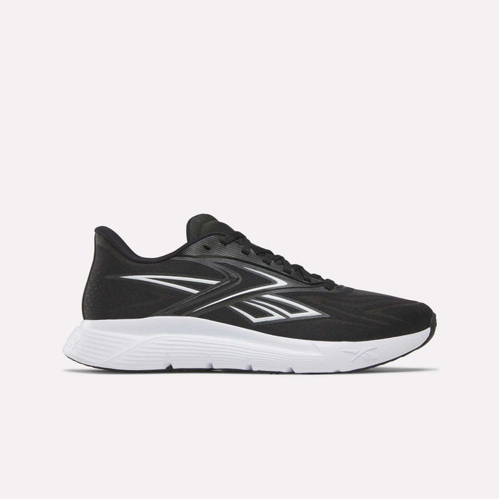 Side view of Reebok Nano Gym 2.0 Training Shoes in Black/Ftwr White, featuring white and silver accents and a thick white sole, displayed against a plain light background.