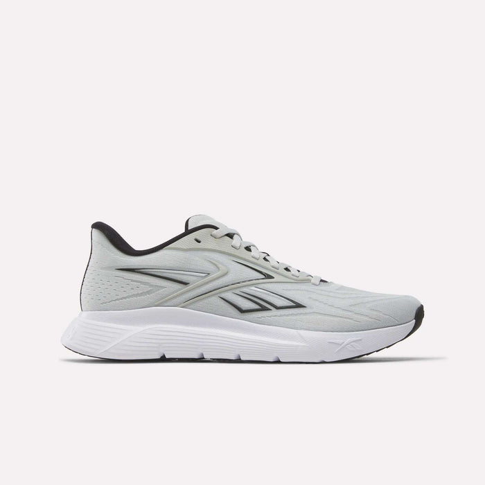 The Reebok Nano Gym 2.0 Training Shoes in New Grey 1/Black, featuring a white sole and subtle side logo, are displayed on a plain white background.