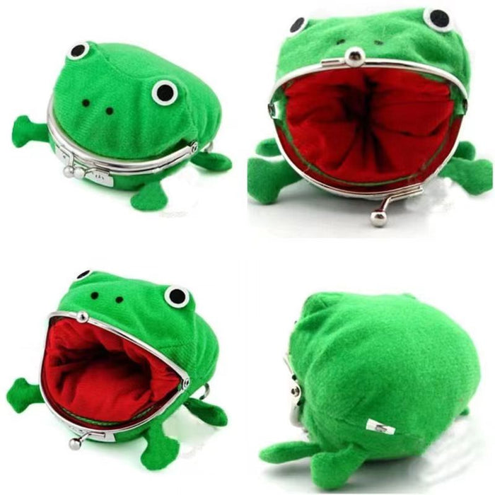 Naruto Frog Coin Purse, Anime Green Frog Plush Kiss‑Lock Mini Wallet
