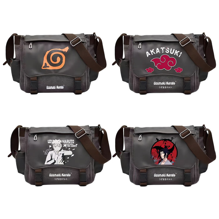 Naruto Sasuke Anime Messenger Bag, Akatsuki Leaf Village Logo Canvas Crossbody Shoulder Bag