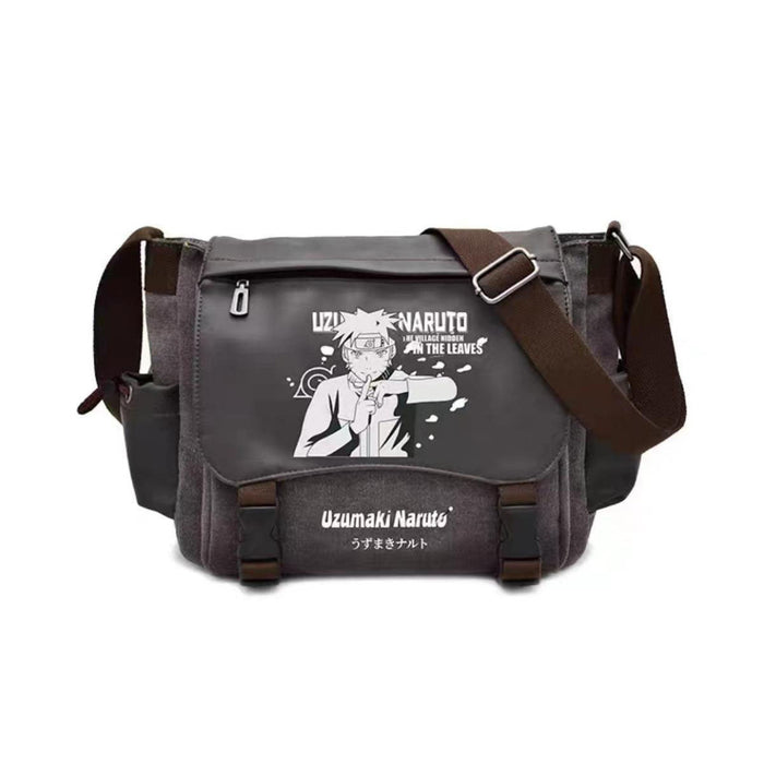 Naruto Sasuke Anime Messenger Bag, Akatsuki Leaf Village Logo Canvas Crossbody Shoulder Bag