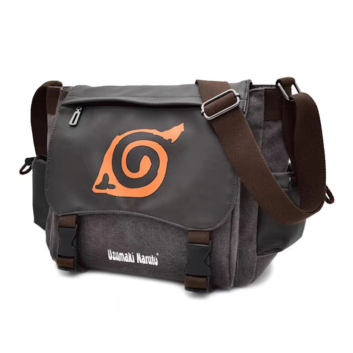 Naruto Sasuke Anime Messenger Bag, Akatsuki Leaf Village Logo Canvas Crossbody Shoulder Bag