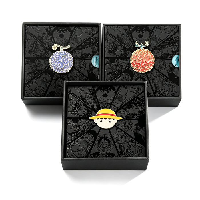 One Piece Luffy Ace Wanted Poster Keychain & Devil Fruit Pin Gift Set, Anime Metal Dog Tag Keychain with Brooch