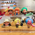 One Piece Luffy Zoro Cute 3D PVC Keychain, Anime Figure Key Ring with Braided Lanyard Pendant