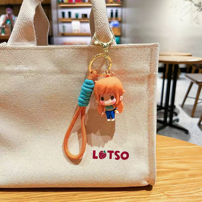 One Piece Luffy Zoro Cute 3D PVC Keychain, Anime Figure Key Ring with Braided Lanyard Pendant