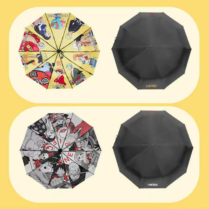 One Piece Monkey D Luffy Roronoa Zoro Automatic Folding Umbrella, Straw Hat Crew Anime Print Black Glue UV Protection Windproof Rain Sun Umbrella