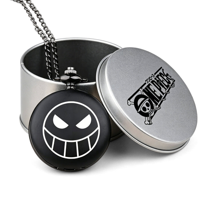 One Piece Monkey D Luffy Whitebeard Pocket Watch, Anime Pirate Skull Quartz Necklace Watch