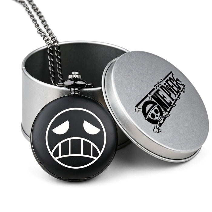 One Piece Monkey D Luffy Whitebeard Pocket Watch, Anime Pirate Skull Quartz Necklace Watch
