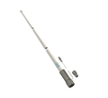 A white telescopic pole with a dark gray metal cap and several small accessories