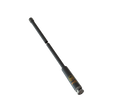 A black telescopic antenna with a gold circular logo near the base