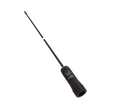 A black marine VHF antenna with a split whip design, featuring a small red tip