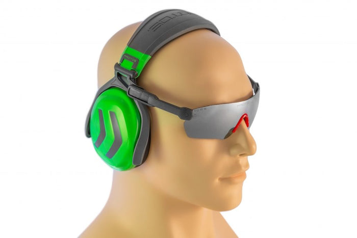 Protos Glasses Clip, mounted with safety glasses