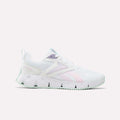 Featuring a bright white base with Pirouette and Saltwater Slide accents and the signature Reebok logo, the Pyro Storm Shoes for Big Kids boast a chunky, textured sole and are displayed on a plain white background—these stylish running shoes offer lightweight comfort, making them perfect for kids who want both performance and standout style.
