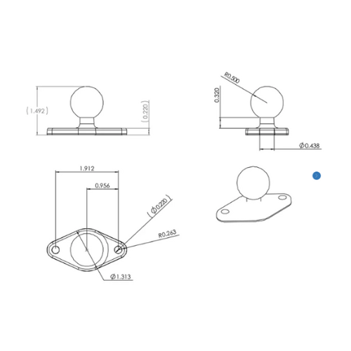 ram diamond plat 1" ram-b-238u dimensions