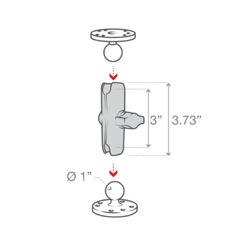 ram double socket arm dimensions