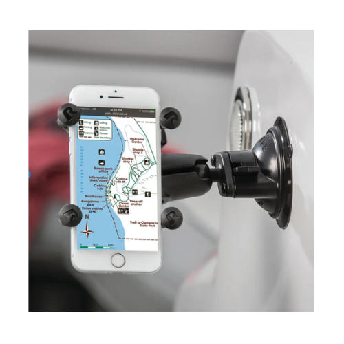ram suction cup mount used on a vertical marine boat surface