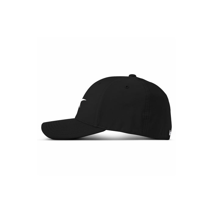 The Reebok Range Cap is a black baseball cap with a curved brim, seen in side profile on a plain white background. A small white Reebok logo is near the front.