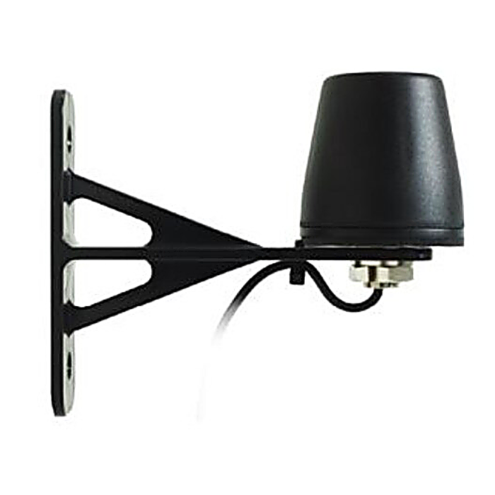 RFI CSM550-5M-SMA antenna mounted on RFI wall bracket, side view