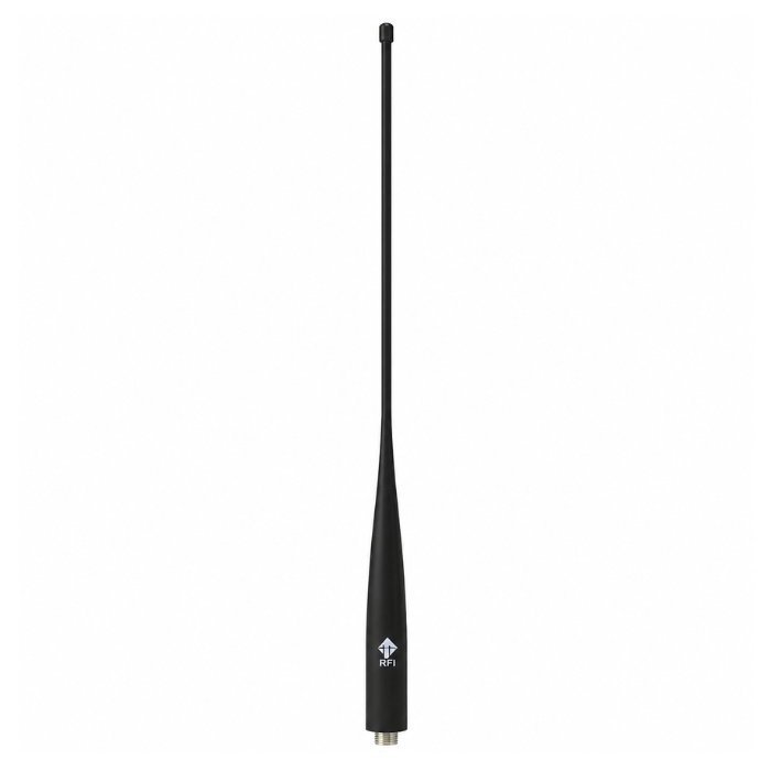 RFI CD30-148470-53 black VHF/UHF dual band antenna with MBC base and 5m cable, product view