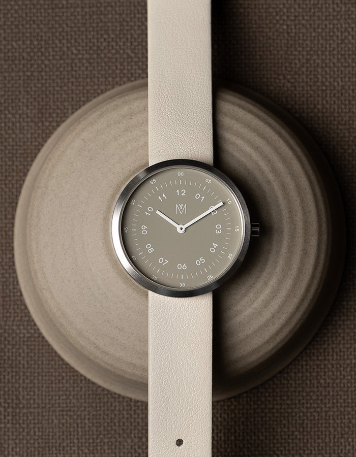 SMOKE GREEN OFFWHITE 34MM + NAVY LEATHER STRAP SET  (SILVER)