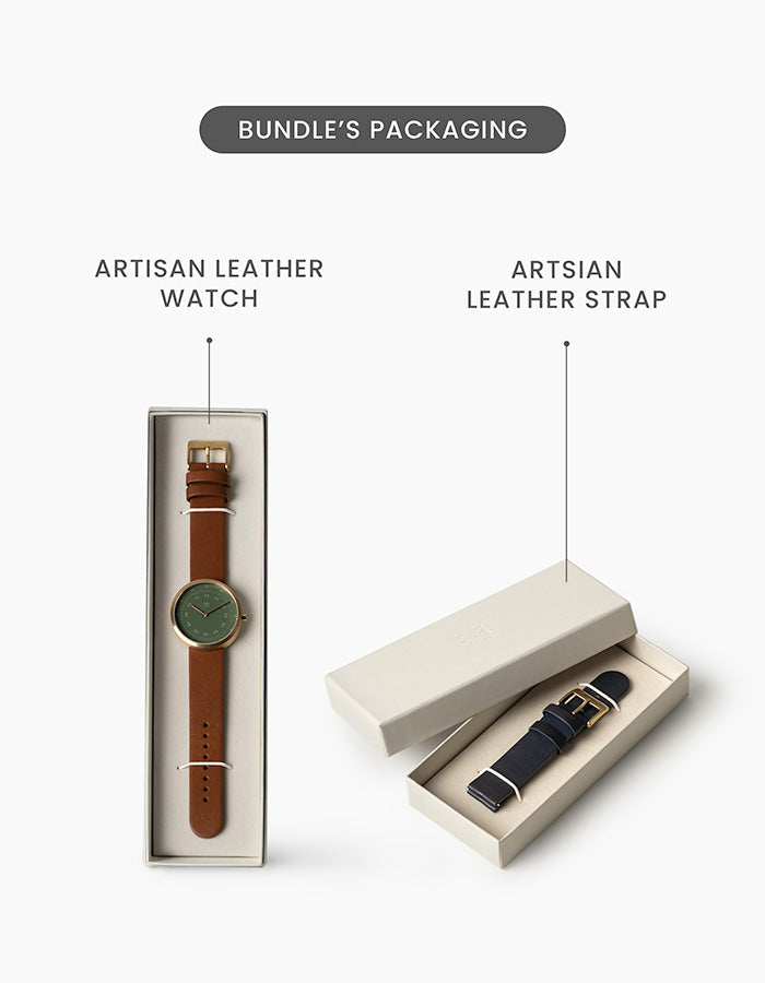 SMOKE GREEN OFFWHITE 34MM + NAVY LEATHER STRAP SET  (SILVER)