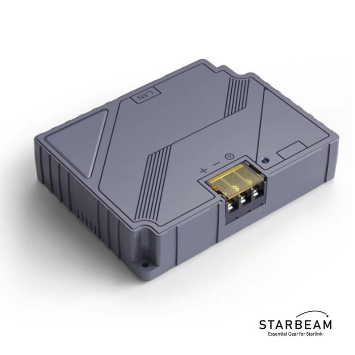 STARBEAM Starlink Gen2 DC/DC Power Converter, compact unit with LAN and dish ports