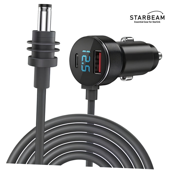 STARBEAM Starlink Mini 12/24V DC 3m LCD Screen Cigarette Lighter Power Cable with voltage display