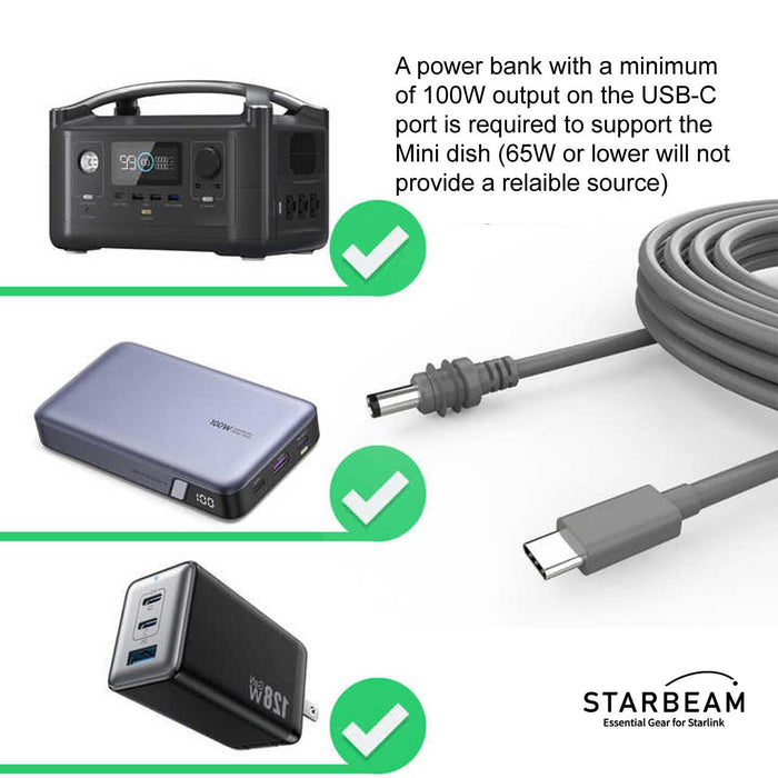 STARBEAM Starlink Mini 20V DC 5m USB-C Power Cable, DC connector close-up
