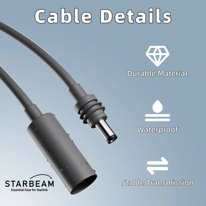 STARBEAM Starlink Mini DC to DC Female Adapter Power Extension 17cm, male end close-up