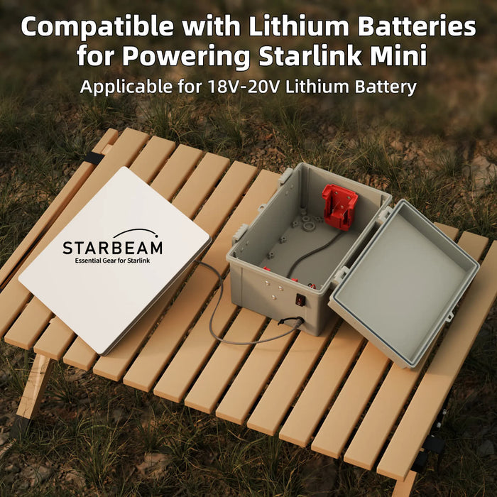 STARBEAM Starlink Mini Dual Milwaukee 18V/20V Battery Adapter Box, with Milwaukee batteries fitted