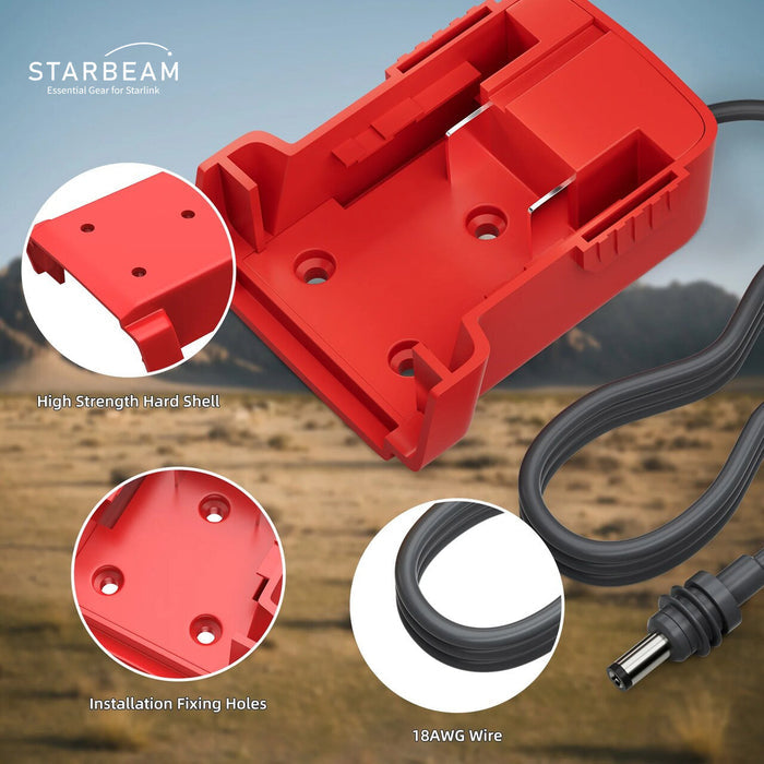 STARBEAM Starlink Mini Milwaukee 18V Battery Adapter, cable and connector detail