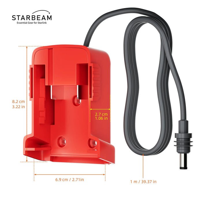 STARBEAM Starlink Mini Milwaukee 18V Battery Adapter, mounted on Milwaukee battery