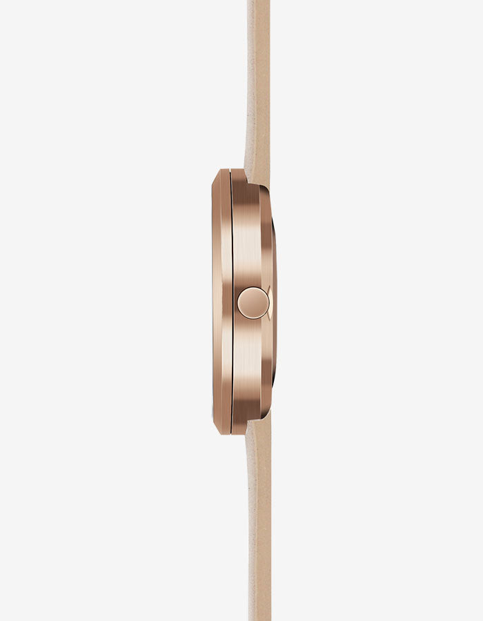 STORM CLOUD CAMEL 40MM + NAVY LEATHER STRAP SET (ROSE GOLD)