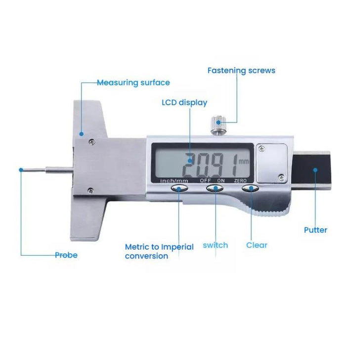 Syntek Digital Tire Tread Depth Gauge - Electronic Display Caliper for 0-25mm Measurement