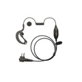 Black earpiece headset with a coiled cord, inline control module, small boom microphone