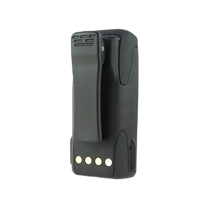 A black textured rubberized radio or communication device clip