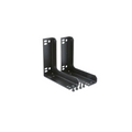 Two black metal L-brackets with mounting screws