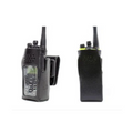 Two black tactical walkie-talkies shown side by side on a plain white background