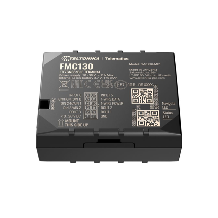 A black Telematics Feltonika FMC130 LTE/DSNS/IBI terminal box