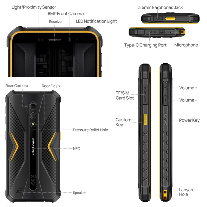 Ulefone Armor X12 Pro Rugged Phone - IP68/IP69K Waterproof, 5.45" Android 14, MediaTek Helio G36, 4GB RAM, 64GB Storage, 4G, NFC