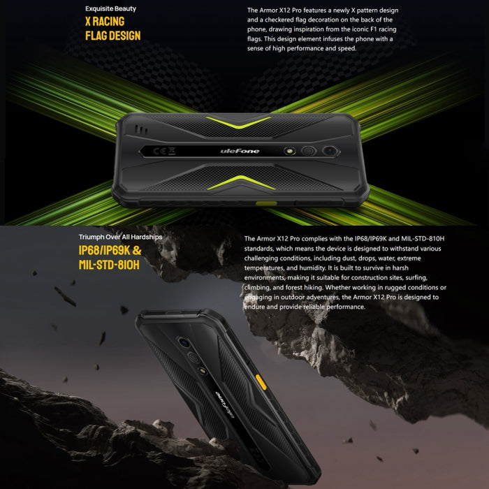 Ulefone Armor X12 Pro Rugged Phone - IP68/IP69K Waterproof, 5.45" Android 14, MediaTek Helio G36, 4GB RAM, 64GB Storage, 4G, NFC