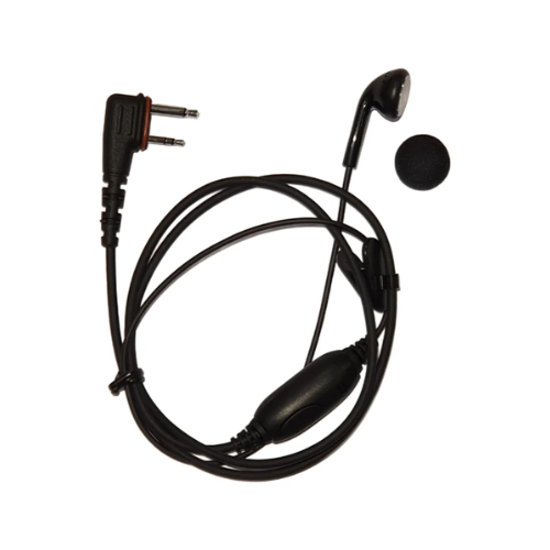 Black earbud with microphone on a white background