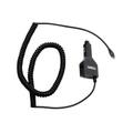 A black coiled cable adapter with a car cigarette lighter plug and USB-C output, branded 'Uniden'