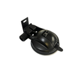 A black plastic suction cup mount with a mounting bracket