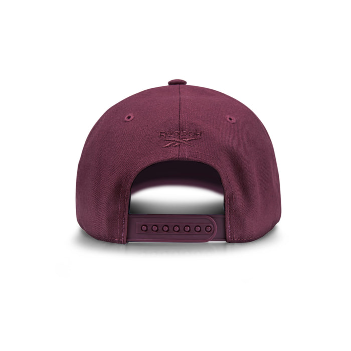 Maroon Vector Baseball Cap by Reebok, shown from the back with an adjustable snapback closure and the Reebok logo embroidered above the opening.