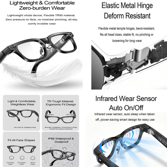 W660 Smart AI Glasses 20MP HD Camera – BT Call, WiFi, Voice Assistant, Photochromic